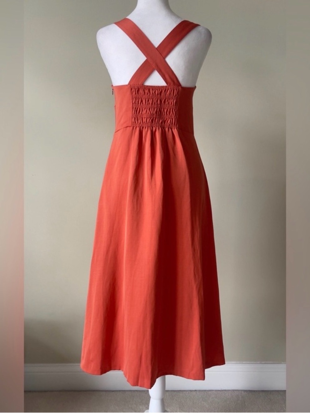 Theory for Anthropologie | Coral Square-Neck Midi Dress - Picture 2 of 8